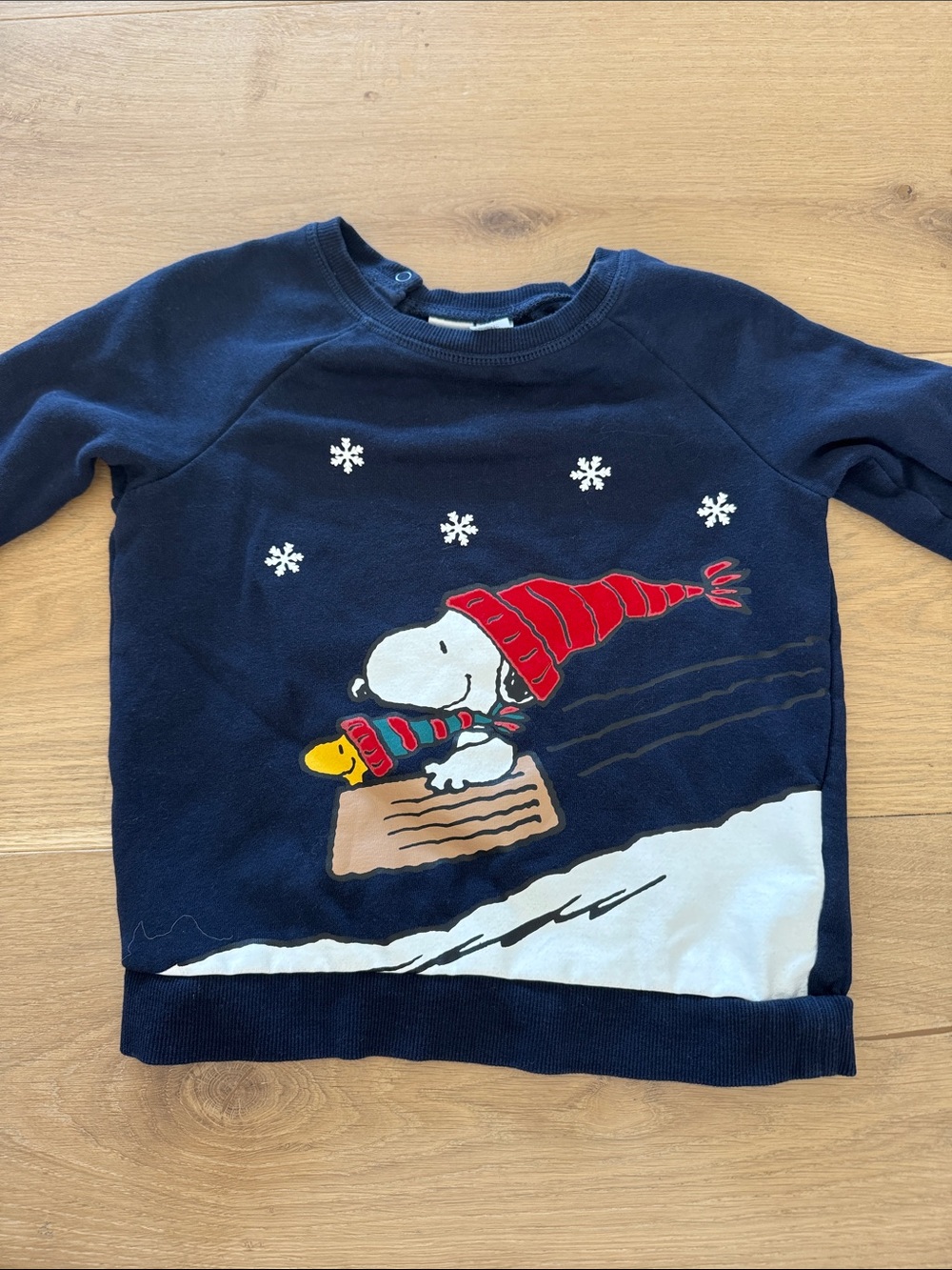 H&M Navy Snoopy & Woodstock Winter Graphic Sweatshirt - Red Accent